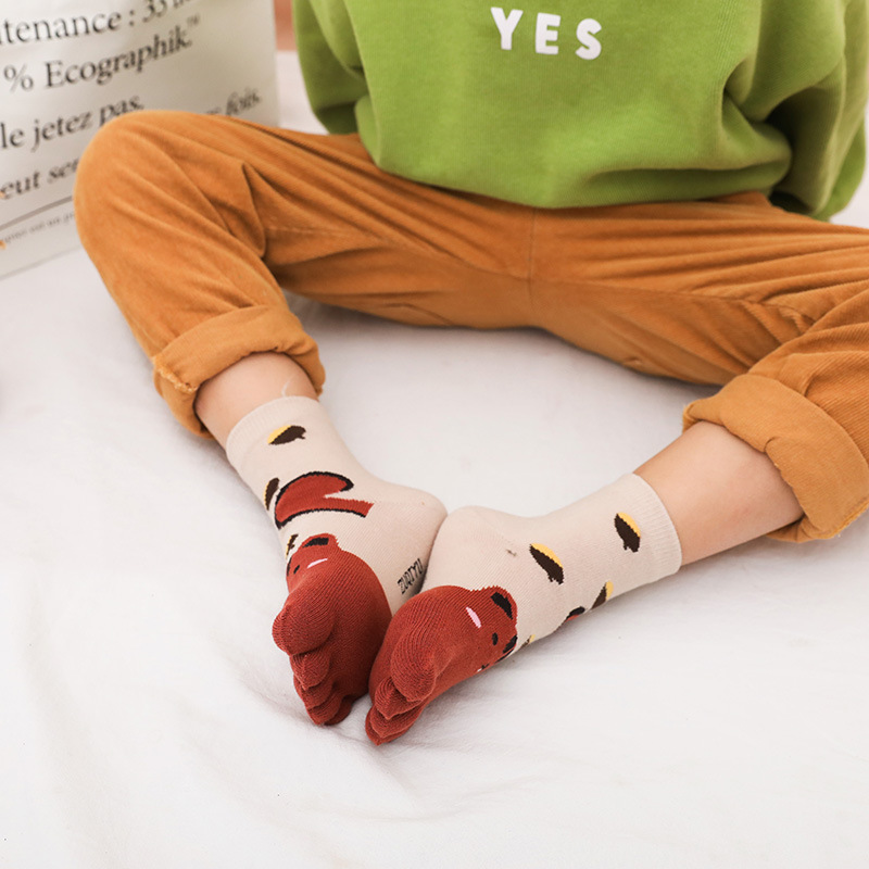 Toe Socks Four Seasons Children Cotton Socks Cartoon Animal Cotton Toe Socks 3-7-12 Years Old